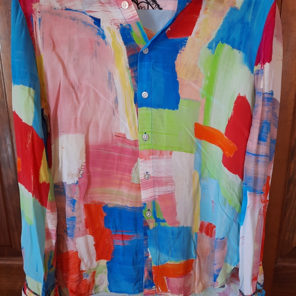 Robert Graham 100% Silk Abstract Paint Swatch Button Up Blouse Size Small - Picture 5 of 13